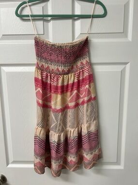 American Eagle Outfitters Pink Multi-Pattern Smocked Tube Dress